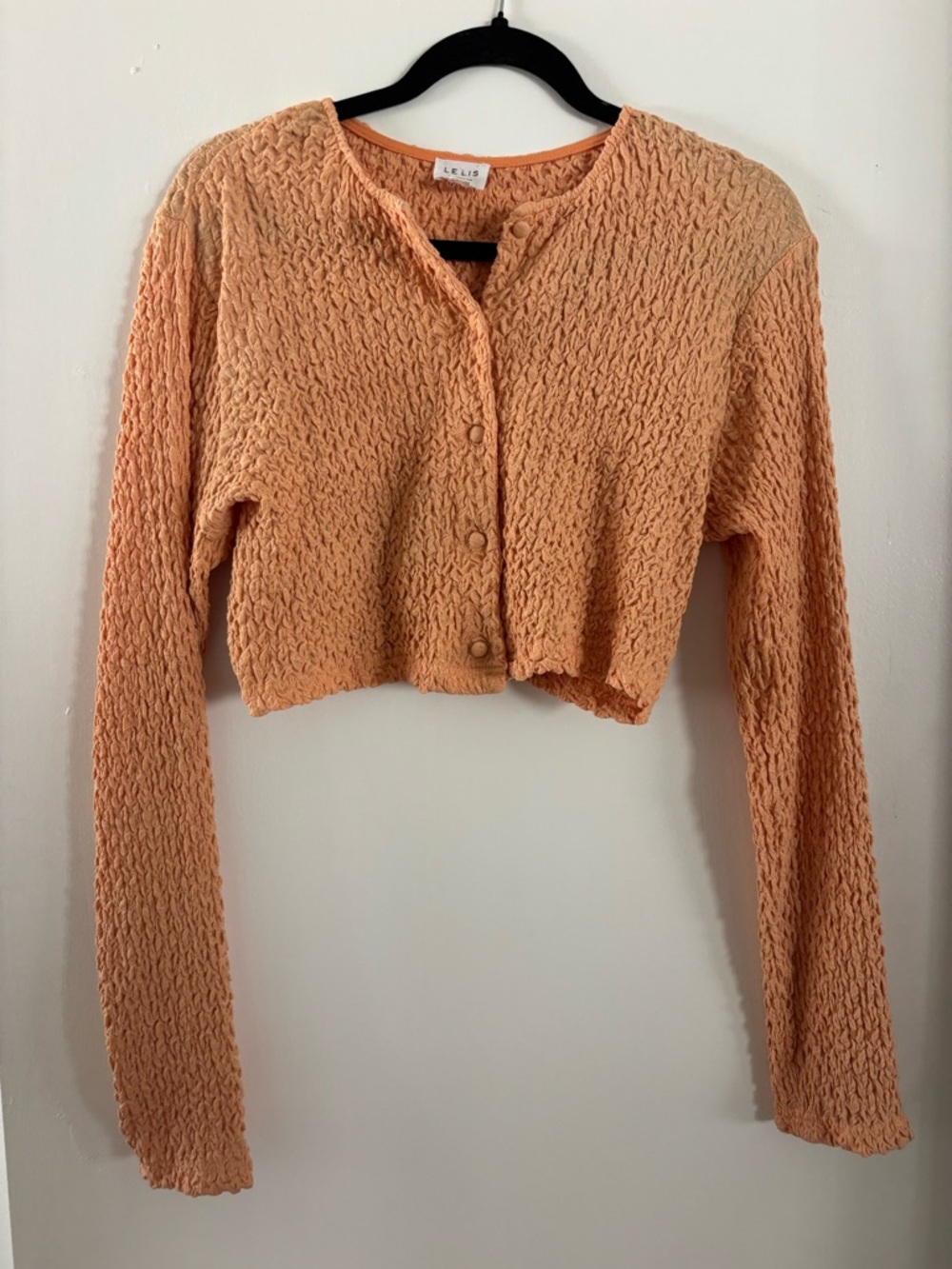 Le Lis Peach Cropped Textured Button Cardigan